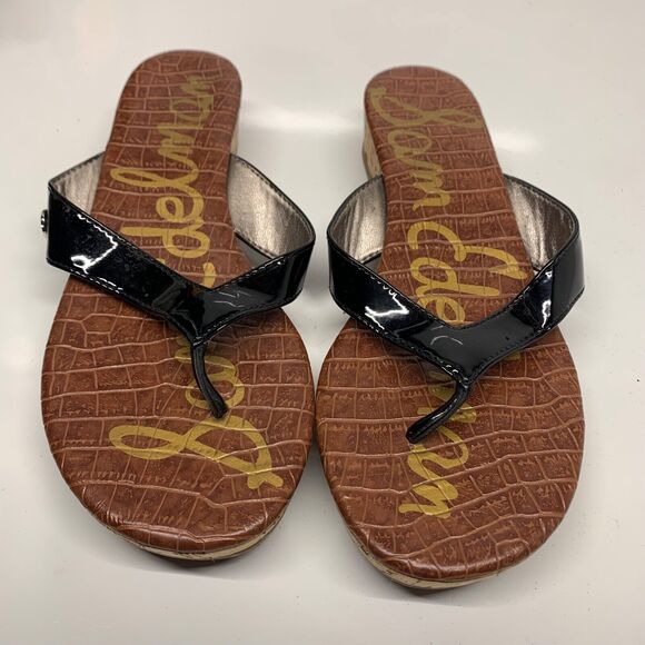 Sam Edelman Tanya Cork Wedge Sandals Women Size 6.5 Black Brown Thong Flip Flops - Picture 8 of 11